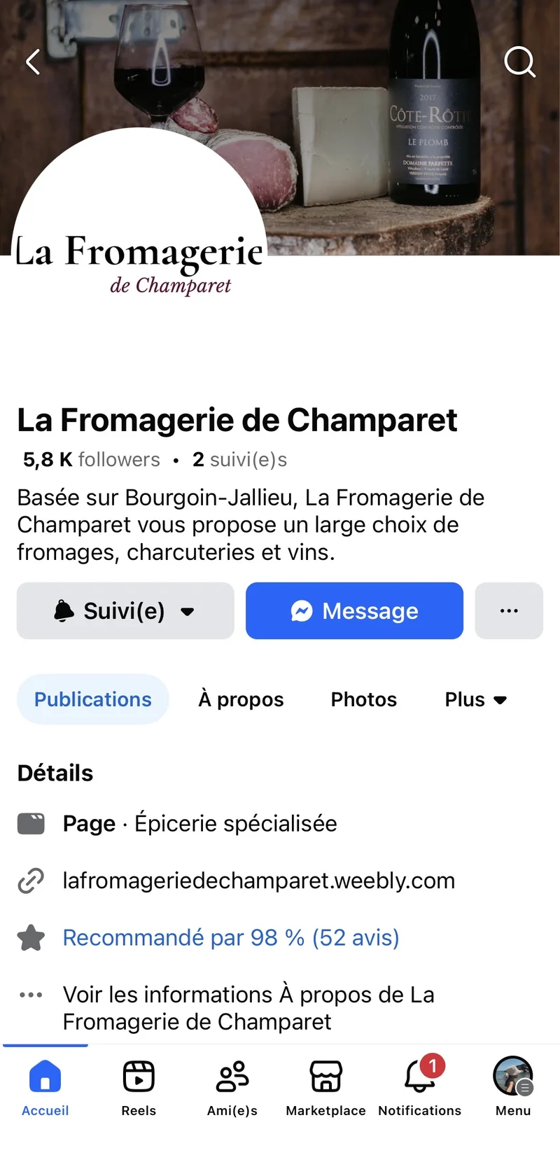 capture d'écran de la page facebook