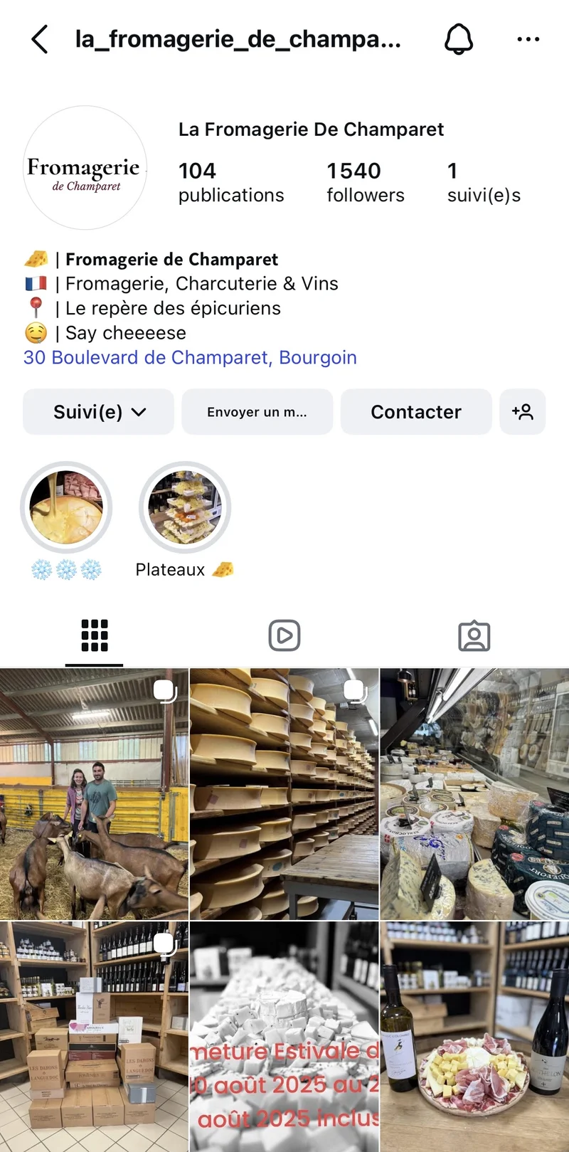 capture d'écran de la page instagram